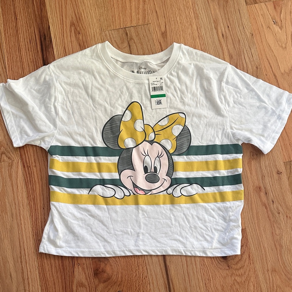 Disney Minnie Mouse Kids White and Yellow Striped T-Shirt